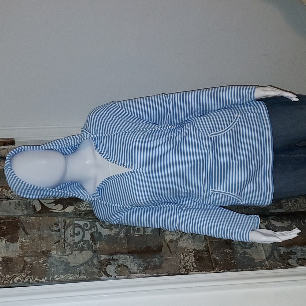 Women's Basic Editions Striped Hoodie Shirt Size XL Blue/White